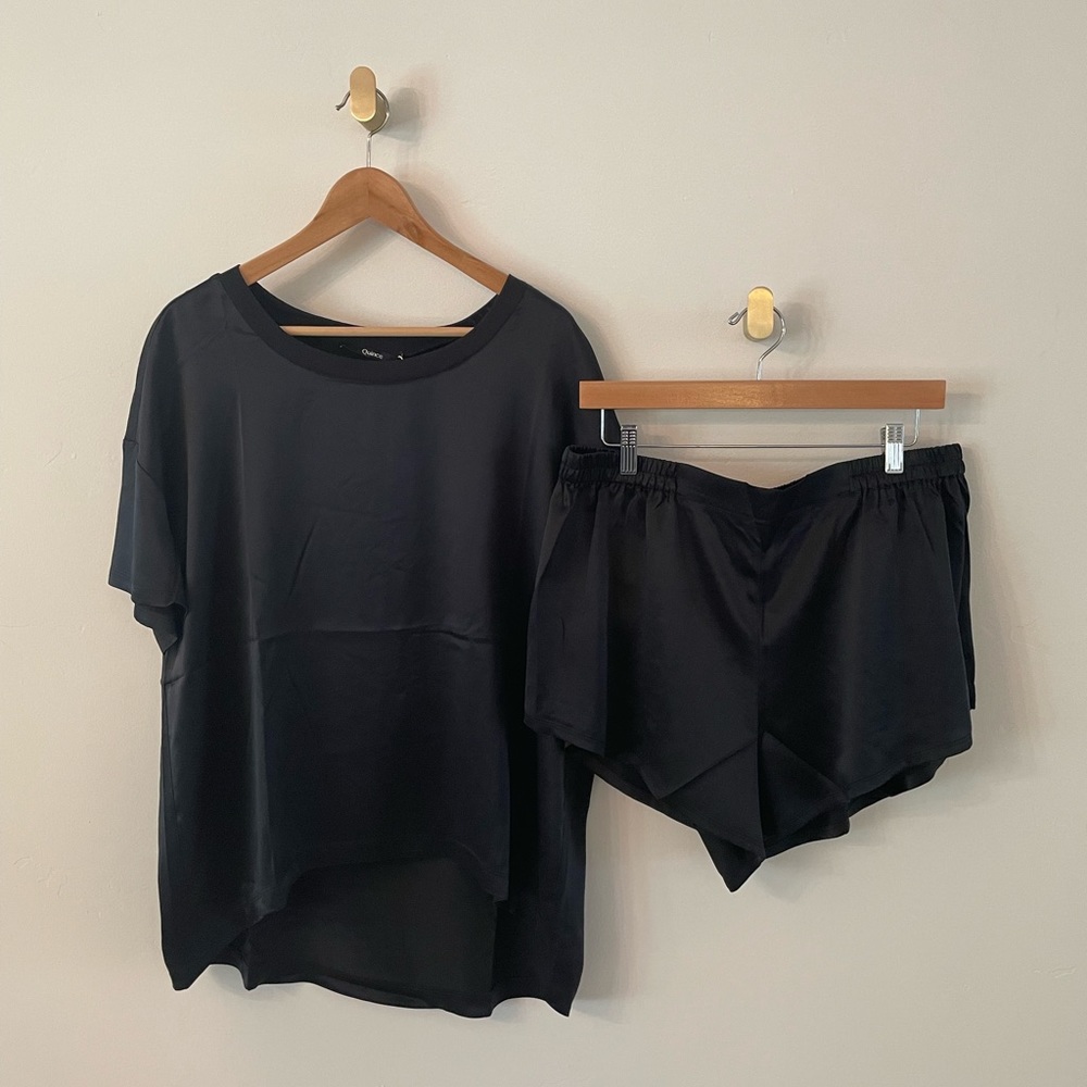 Quince washable 100% silk short sleep set, black